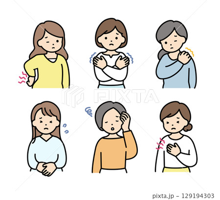 体、心の不調に悩む女性セット 129194303