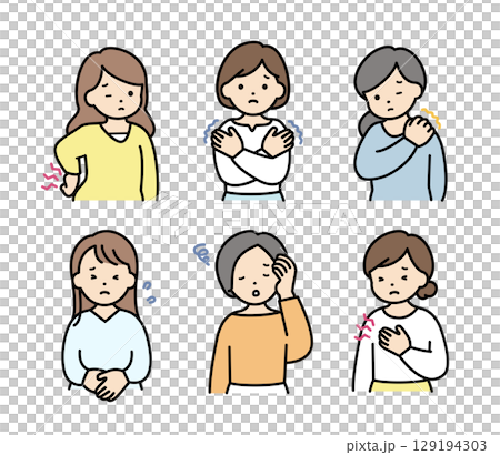 Set of women suffering from physical and mental disorders Set of women suffering from physical and mental disorders 129194303