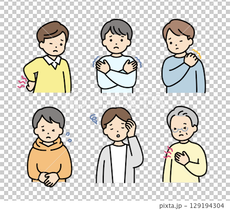 Set of men suffering from physical and mental disorders 129194304