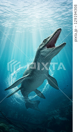 海に潜む巨大爬虫類モササウルスのリアルCG 海に潜む巨大爬虫類モササウルスのリアルCG 129194308