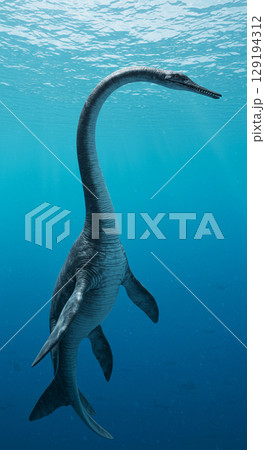 海に潜む巨大爬虫類モササウルスのリアルCG 129194312