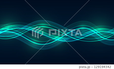Futuristic digital wave pattern, flowing cyber lines, modern tech background. 129194342