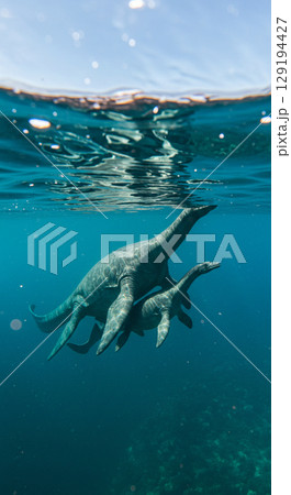 海に潜む巨大爬虫類モササウルスのリアルCG 海に潜む巨大爬虫類モササウルスのリアルCG 129194427