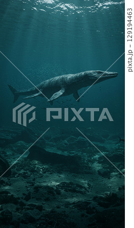 海に潜む巨大爬虫類モササウルスのリアルCG 海に潜む巨大爬虫類モササウルスのリアルCG 129194463