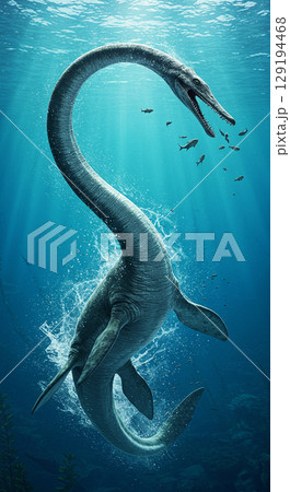 海に潜む巨大爬虫類モササウルスのリアルCG 129194468