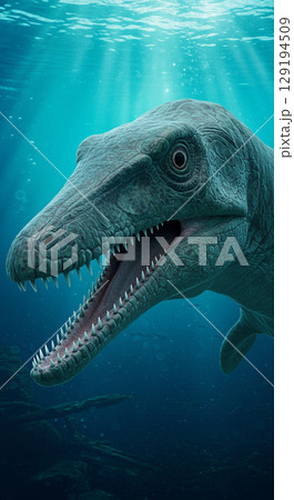 海に潜む巨大爬虫類モササウルスのリアルCG 海に潜む巨大爬虫類モササウルスのリアルCG 129194509