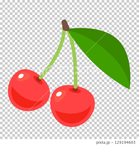 さくらんぼ2粒（茎でつながったタイプ）- フラットベクターイラスト 129194603