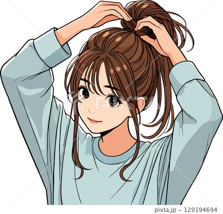 髪を結ぶ女性のイラスト 129194694