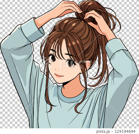 髪を結ぶ女性のイラスト 129194694