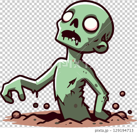 Illustration of a zombie rising from the ground 129194713