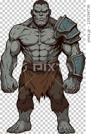 身穿肩甲的藍色巨人的插圖 129194736