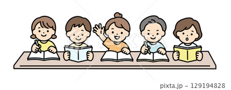 楽しく学習をする子供たちのイラスト素材 129194828
