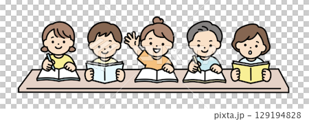 楽しく学習をする子供たちのイラスト素材 129194828