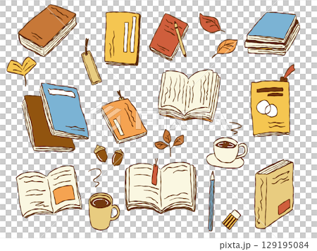 秋季閱讀商品手繪插圖集（彩色、秋色01） 129195084