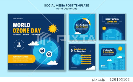 World Ozone Day Awareness Social Media Post in Flat Hand Drawn Cartoon Style 129195102