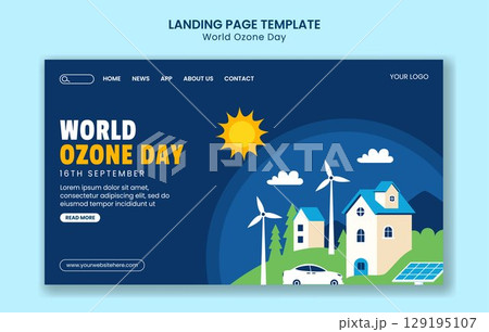 Eco Friendly Social Media Landing Page Template for World Ozone Day with Cartoon Illustration 129195107