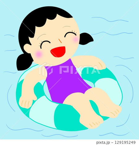 浮き輪に乗ってぷかぷか浮かぶ女の子 浮き輪に乗ってぷかぷか浮かぶ女の子 129195249