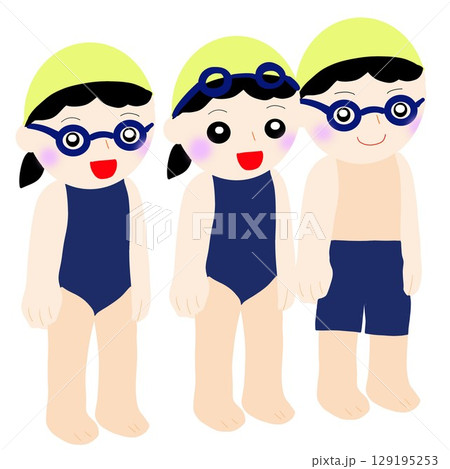 水泳帽&ゴーグル姿の子どもたち 水泳帽&ゴーグル姿の子どもたち 129195253