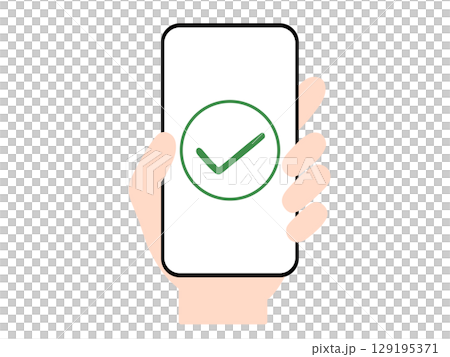 操作智慧型手機的手的插圖 | 完成、批准、確認等圖示。 操作智慧型手機的手的插圖 | 完成、批准、確認等圖示。 129195371