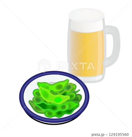 ビールに枝豆のイラスト 129195560
