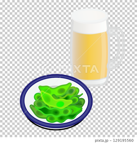 ビールに枝豆のイラスト 129195560