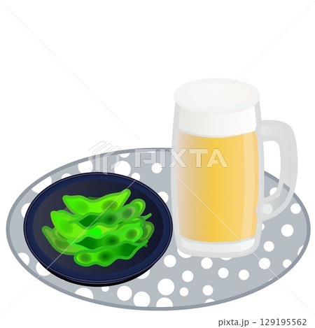 ビールに枝豆のイラスト 129195562