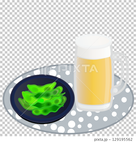 ビールに枝豆のイラスト 129195562