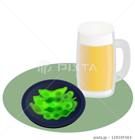 ビールに枝豆のイラスト 129195563