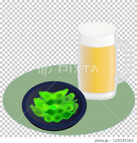 ビールに枝豆のイラスト 129195563