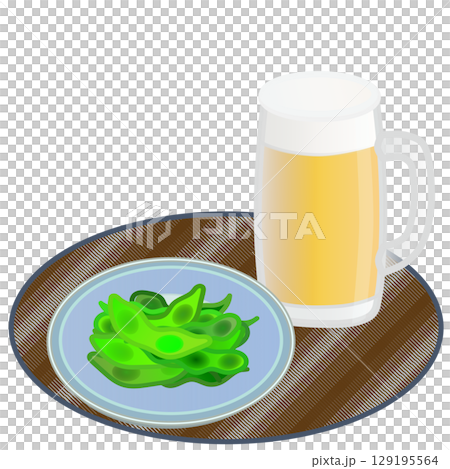 ビールに枝豆のイラスト 129195564