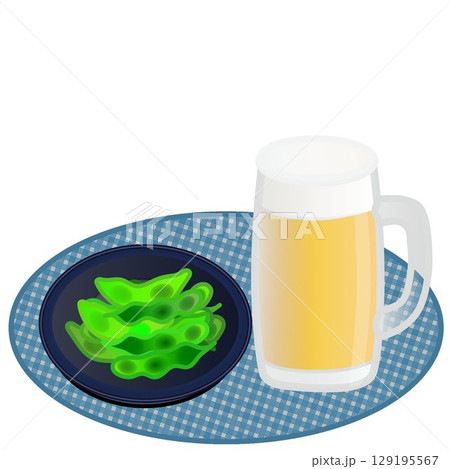 ビールに枝豆のイラスト 129195567