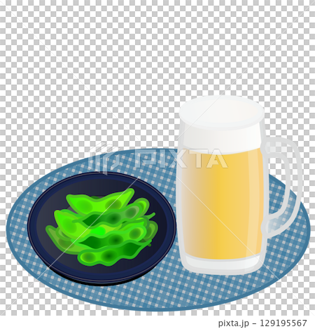 ビールに枝豆のイラスト 129195567