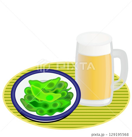 ビールに枝豆のイラスト 129195568