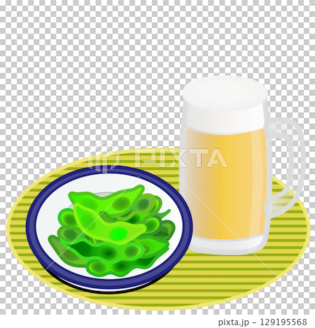 ビールに枝豆のイラスト 129195568