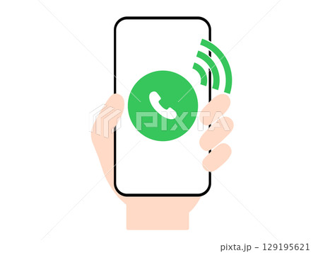 スマホ操作をする手のイラスト｜発信・音声通信・電話中などのアイコン 129195621