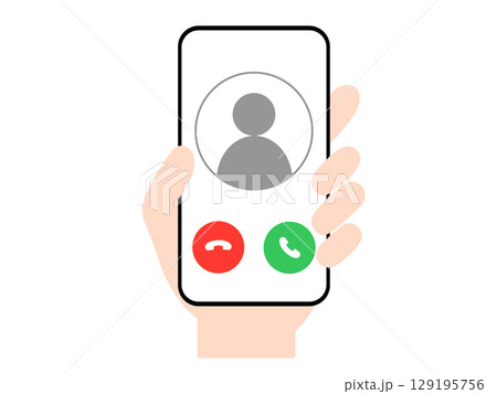 スマホ操作をする手のイラスト｜スマホ通話画面・電話を受けるアイコン 129195756