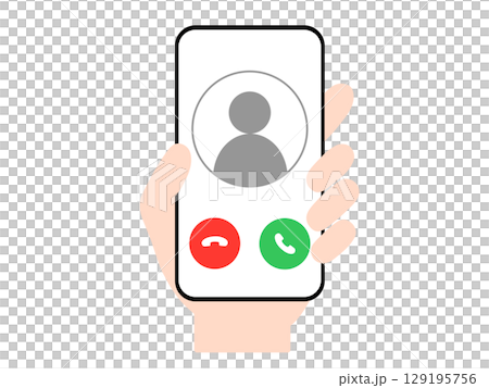 スマホ操作をする手のイラスト｜スマホ通話画面・電話を受けるアイコン 129195756
