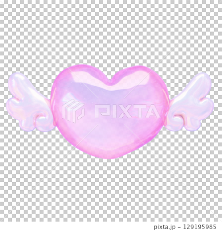 ぷっくりシール風3Dイラスト　ハートの天使 129195985