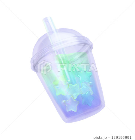 ぷっくりシール風3Dイラスト　キラキラ星ドリンク 129195991