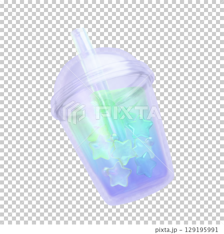 ぷっくりシール風3Dイラスト　キラキラ星ドリンク 129195991