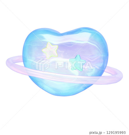 ぷっくりシール風3Dイラスト　ハートの惑星 129195993