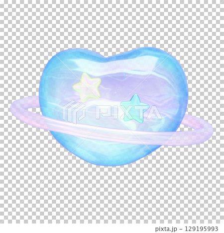 ぷっくりシール風3Dイラスト　ハートの惑星 129195993