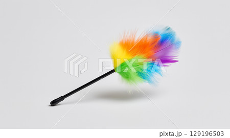 A colorful rainbow feather wand, an interactive teaser toy for cats and kittens 129196503