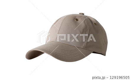 Blank beige baseball cap isolated on a transparent background for mockups 129196505