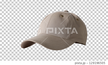 Blank beige baseball cap isolated on a transparent background for mockups 129196505