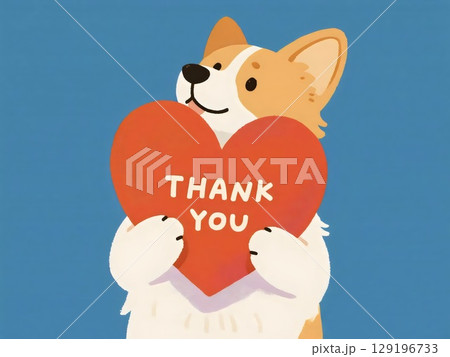 かわいいコーギーの「THANK YOU」ハートイラスト（AI生成） 129196733