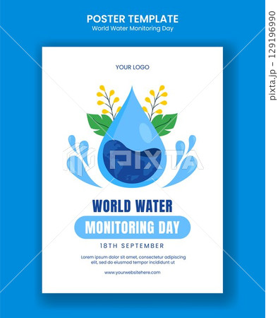 World Water Monitoring Day Vertical Poster Vector Illustration with Cartoon Nature Background 129196990