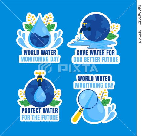 World Water Day and Monitoring Awareness Vector in Flat Style Label Background 129196993