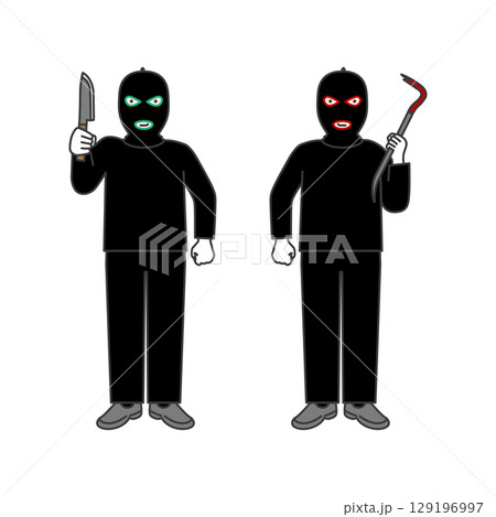 覆面マスクをした強盗・闇バイト犯人のイメージイラスト素材 129196997