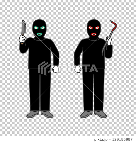 覆面マスクをした強盗・闇バイト犯人のイメージイラスト素材 129196997